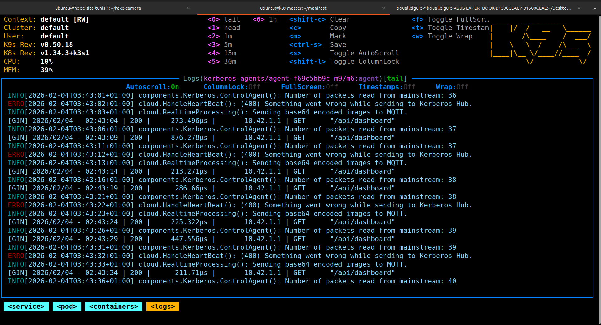 Kerberos Agent pod logs